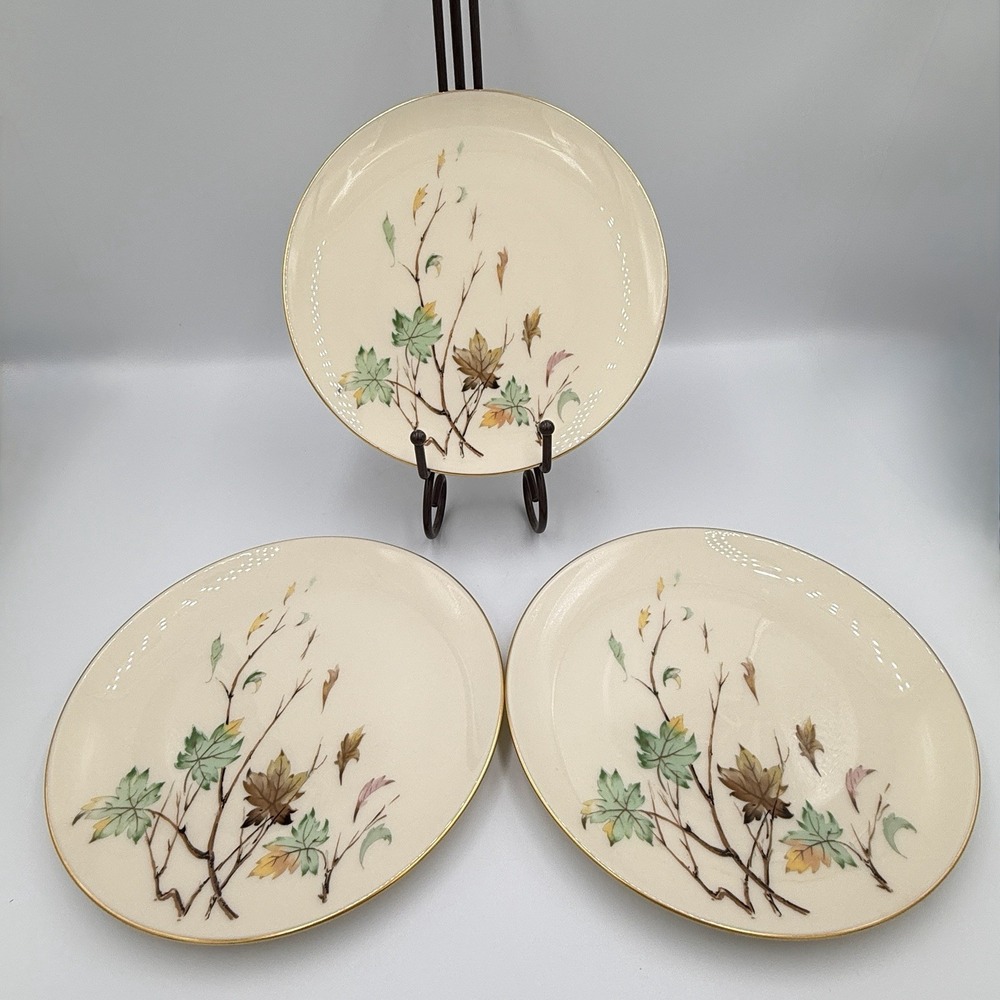 Lenox Westwind X407 Salad Plates Set 3 Autumn Leaves Gold Trim Vintage USA